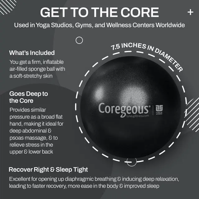 Alt view image 2 of 5 - Coregeous Ball | Psoas Release Tool, Abdominal, Belly & Lower Back Release | Core Ball, Exercise Ball for Low Back, Stress & Digestive Relief, Improved Breathing & Sleep (Graphite)