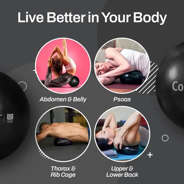Alt view image 3 of 5 - Coregeous Ball | Psoas Release Tool, Abdominal, Belly & Lower Back Release | Core Ball, Exercise Ball for Low Back, Stress & Digestive Relief, Improved Breathing & Sleep (Graphite)