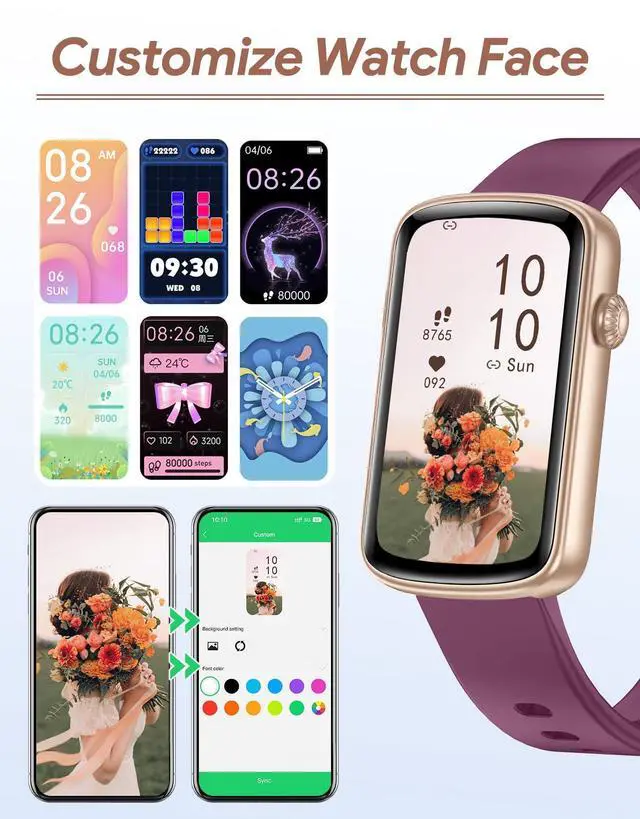 Alt view image 3 of 7 - Fitness Tracker, Fitness Watches for Women Men with Heart Rate Monitor Blood Oxygen Sleep Tracker Pedometer, 1.47" Smart Watch Step Calorie Counter for Android iOS IP68 Waterproof (Purple)