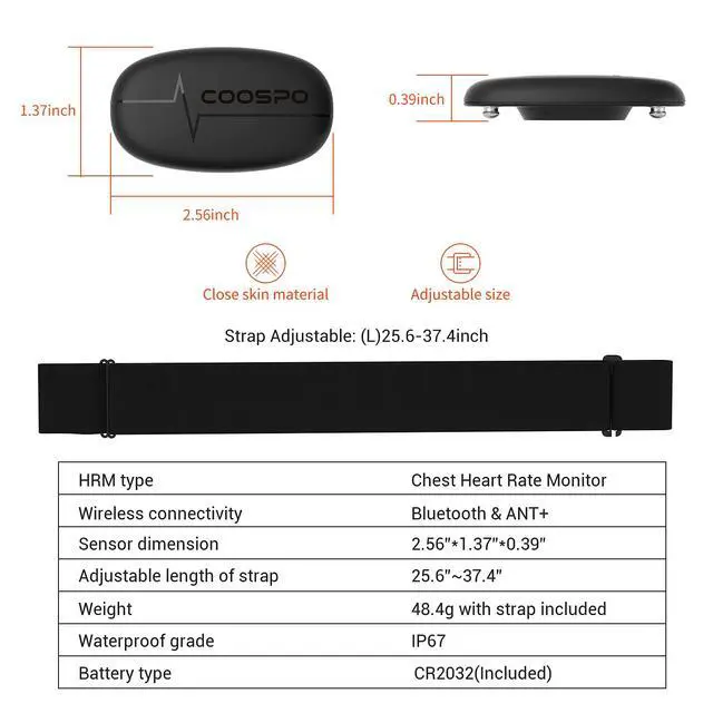 Alt view image 3 of 7 - Heart Rate Monitor Chest Strap, Bluetooth ANT+ Heart Rate Monitor Chest Sensor with 400H Battery, HRM Works with Strava/Wahoo Fitness/Polar Beat/Peloton/DDP Yoga App