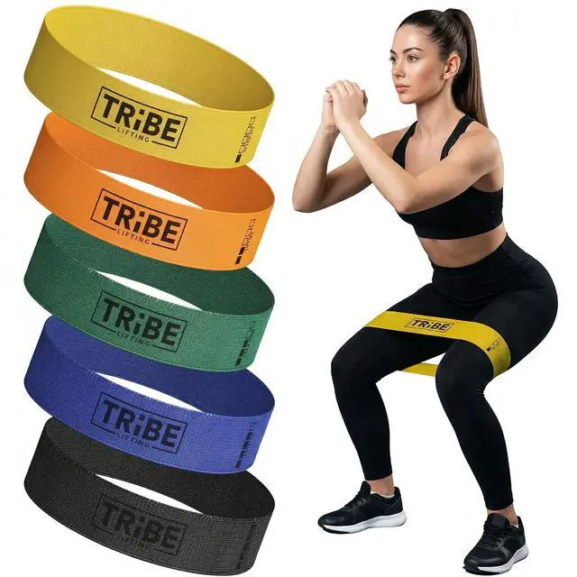 Main image of Fabric Resistance Bands for Working Out - 5 Exercise Bands Set for Legs and Glutes - Booty Bands for Women and Men - Thick Cloth Workout Bands for Physical Therapy, Hip Training