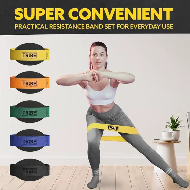 Alt view image 7 of 7 - Fabric Resistance Bands for Working Out - 5 Exercise Bands Set for Legs and Glutes - Booty Bands for Women and Men - Thick Cloth Workout Bands for Physical Therapy, Hip Training