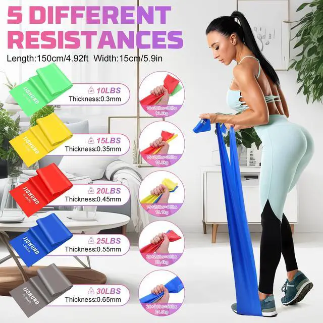 Alt view image 2 of 7 - Resistance Bands Set, 5 Pcs Exercise Bands Long 150cm Workout Bands Stretch Bands for Exercise Elastic Band for Yoga Pilates Fitness Home Gym