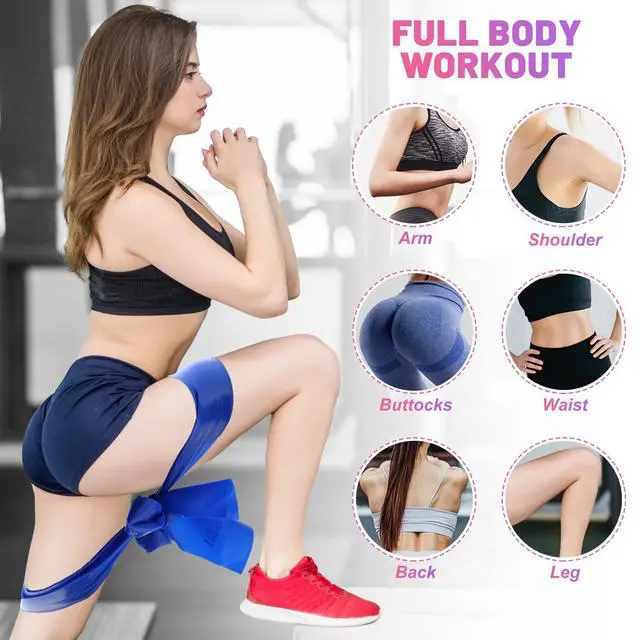 Alt view image 5 of 7 - Resistance Bands Set, 5 Pcs Exercise Bands Long 150cm Workout Bands Stretch Bands for Exercise Elastic Band for Yoga Pilates Fitness Home Gym