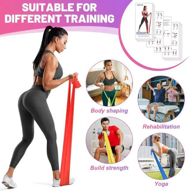 Alt view image 6 of 7 - Resistance Bands Set, 5 Pcs Exercise Bands Long 150cm Workout Bands Stretch Bands for Exercise Elastic Band for Yoga Pilates Fitness Home Gym