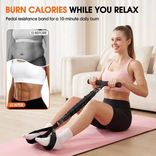 Alt view image 2 of 7 - Upgraded Multifunction Pedal Resistance Band with Handle, Adjustable Foot Pedal Resistance Bands for Core, Arms, Legs, Full Body Strength, Portable Home Gym Workout Equipment for Men & Women