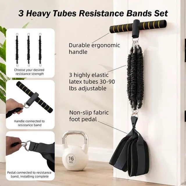 Alt view image 5 of 7 - Upgraded Pedal Resistance Bands with Handle, 3 Heavy Tube Adjustable Exercise Band Set Ideal for Women and Men, Sit Up Exercise Equipment for Abdomen, Waist, Arm, Core/ABS, Leg, Physical Therapy