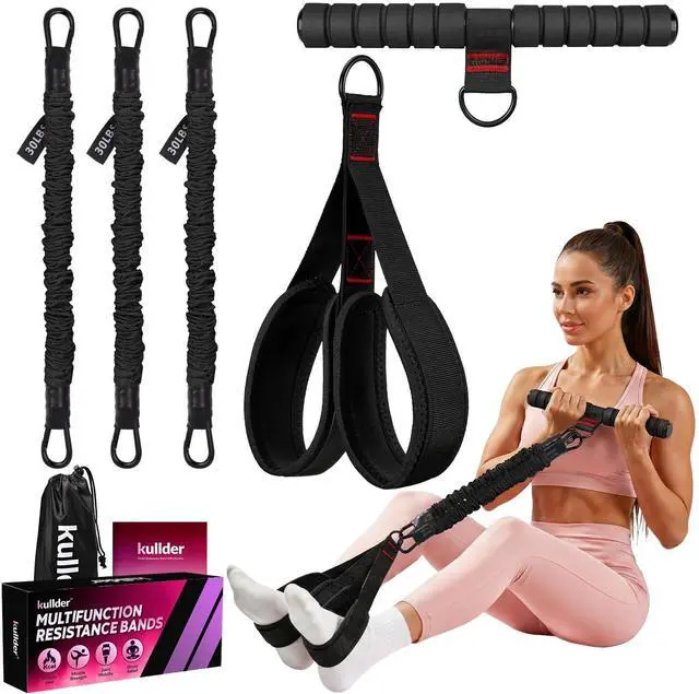 Main image of Upgraded Multifunction Pedal Resistance Band with Handle, 3 Tube Adjustable Resistance Bands, Full Body Fitness Exercise Equipment for Abdomen, Waist, Arm, Core/ABS, Leg, Physical Therapy (Black)