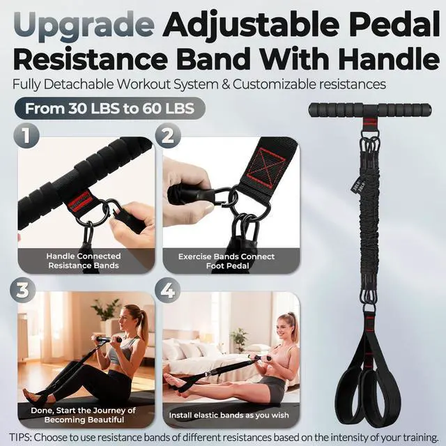 Alt view image 2 of 7 - Upgraded Multifunction Pedal Resistance Band with Handle, 3 Tube Adjustable Resistance Bands, Full Body Fitness Exercise Equipment for Abdomen, Waist, Arm, Core/ABS, Leg, Physical Therapy (Black)