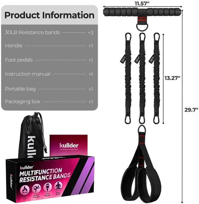 Alt view image 7 of 7 - Upgraded Multifunction Pedal Resistance Band with Handle, 3 Tube Adjustable Resistance Bands, Full Body Fitness Exercise Equipment for Abdomen, Waist, Arm, Core/ABS, Leg, Physical Therapy (Black)