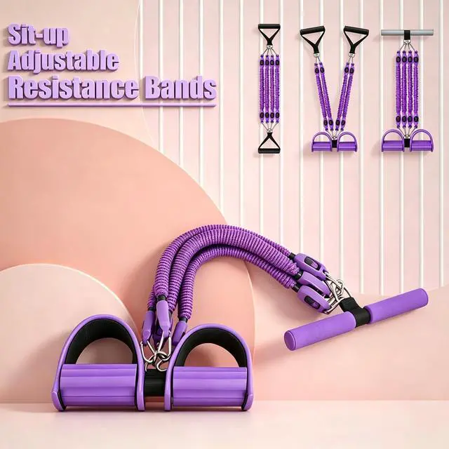 Alt view image 2 of 6 - Bands for Foot Pedal Resistance Band with Handle, Adjustable Multifunction Bands for Sit up Exercise/Home Yoga Workout Fitness/Abdomen Waist Arm Leg Strength Slimming Training Bodybuilding