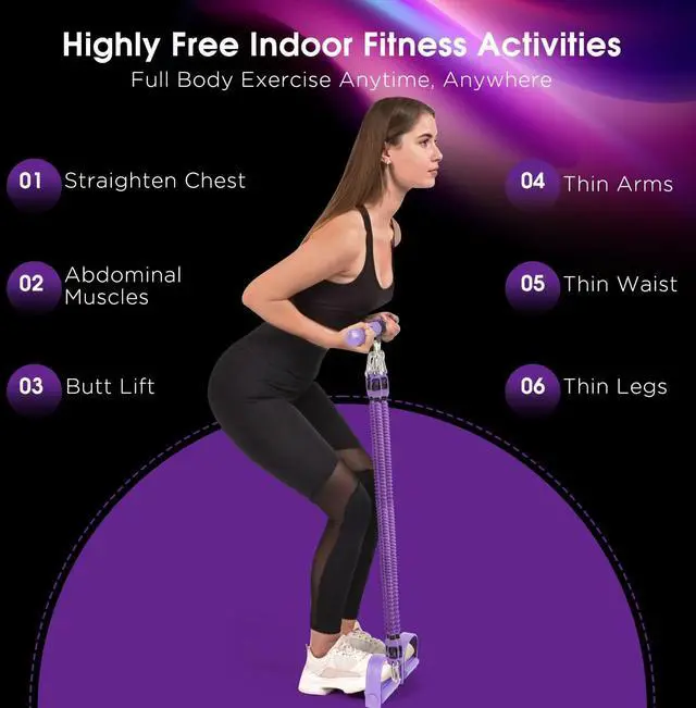 Alt view image 2 of 7 - Upgrade Pedal Resistance Band Purple,4-Tube Elastic Sit Up Pull Rope for Men and Women,Pedal Puller for Strength Training,Foot Resistance Rope for Physical Therapy with 5Pcs Exercise Bands
