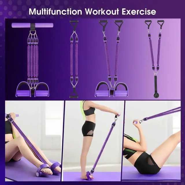 Alt view image 3 of 7 - Upgrade Pedal Resistance Band Purple,4-Tube Elastic Sit Up Pull Rope for Men and Women,Pedal Puller for Strength Training,Foot Resistance Rope for Physical Therapy with 5Pcs Exercise Bands
