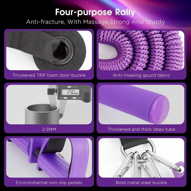 Alt view image 4 of 7 - Upgrade Pedal Resistance Band Purple,4-Tube Elastic Sit Up Pull Rope for Men and Women,Pedal Puller for Strength Training,Foot Resistance Rope for Physical Therapy with 5Pcs Exercise Bands