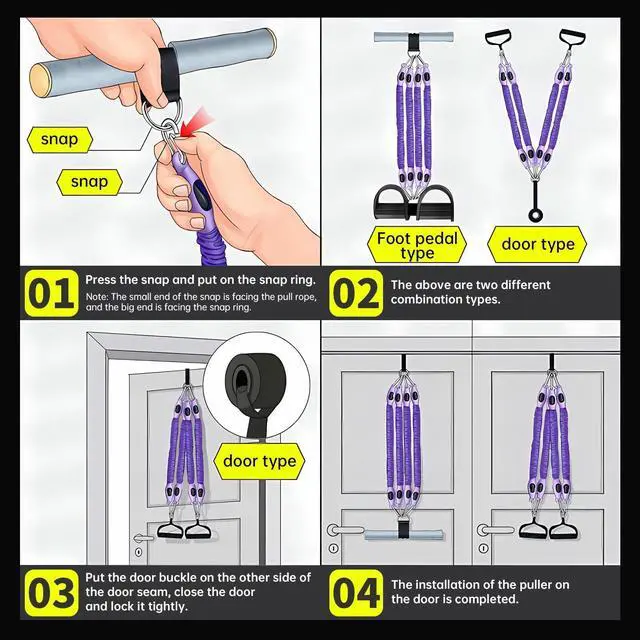 Alt view image 5 of 7 - Upgrade Pedal Resistance Band Purple,4-Tube Elastic Sit Up Pull Rope for Men and Women,Pedal Puller for Strength Training,Foot Resistance Rope for Physical Therapy with 5Pcs Exercise Bands