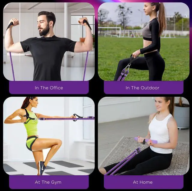 Alt view image 7 of 7 - Upgrade Pedal Resistance Band Purple,4-Tube Elastic Sit Up Pull Rope for Men and Women,Pedal Puller for Strength Training,Foot Resistance Rope for Physical Therapy with 5Pcs Exercise Bands