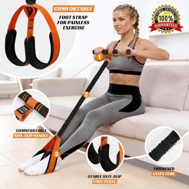Alt view image 2 of 7 - Multifunction Pedal Resistance Band with Handle, Upgraded Exercise Equipment with Soft Foot Pedal for Sit Up & Full-Body Home Gym Workouts, Core/ABS Training, Pilates, Yoga & Physical Therapy