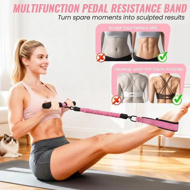 Alt view image 2 of 7 - Upgraded Pedal Resistance Band with Handle, 2 Tubes Adjustable 60LBs Multifunction Exercise Bands for Core/ABS, Waist, Arm, Leg Workout & Home Gym, Portable Sit Up Exercise Equipment for Women & Men