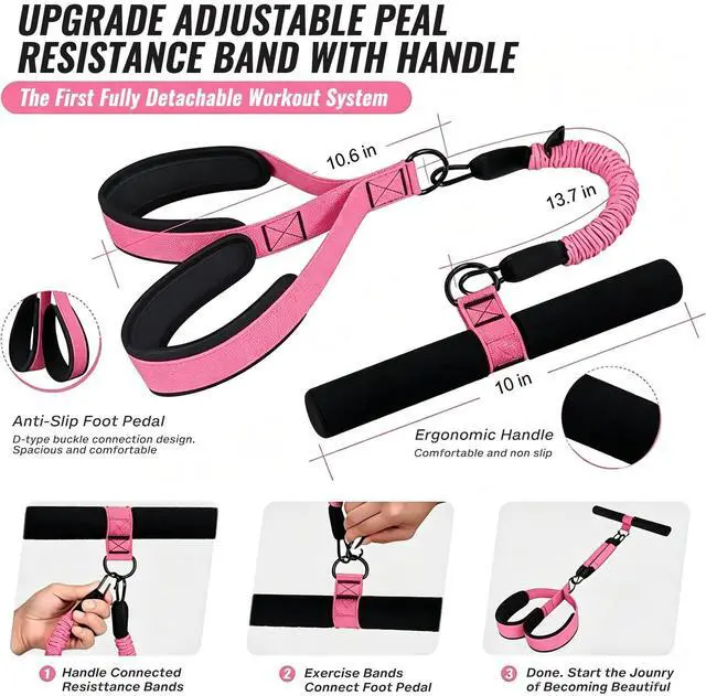 Alt view image 6 of 7 - Upgraded Pedal Resistance Band with Handle, 2 Tubes Adjustable 60LBs Multifunction Exercise Bands for Core/ABS, Waist, Arm, Leg Workout & Home Gym, Portable Sit Up Exercise Equipment for Women & Men
