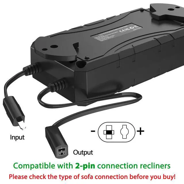 Alt view image 3 of 7 - 2500mAh Battery Pack for Reclining Furniture Universal Wireless Recliner Battery Pack Charger for Electric Recliner, Sofas, Lift Chairs, Couch Suitable for 2-Pin Connection