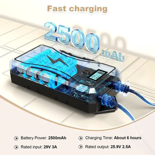 Alt view image 4 of 7 - Battery Pack for Reclining Furniture, 2500mAh Universal Recliner Battery Pack Rechargeable with LED Display for 2-Pin Electric Recliner, Sofa, Lift Chair, Couch, Motion Furniture