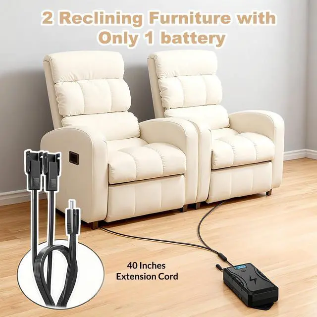 Alt view image 6 of 7 - Battery Pack for Reclining Furniture, 2500mAh Universal Recliner Battery Pack Rechargeable with LED Display for 2-Pin Electric Recliner, Sofa, Lift Chair, Couch, Motion Furniture