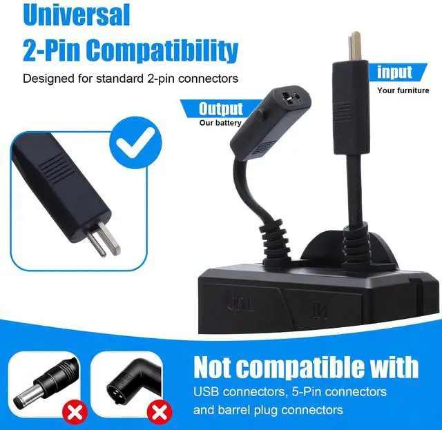 Alt view image 3 of 7 - Universal Battery Pack for Reclining Furniture with LED Display- Wireless 2500mAh Rechargeable Battery for Electric Recliner, Power Sofa, Couch, Lift Chair- Fits 2-Pin Motion Furniture (with Charger)