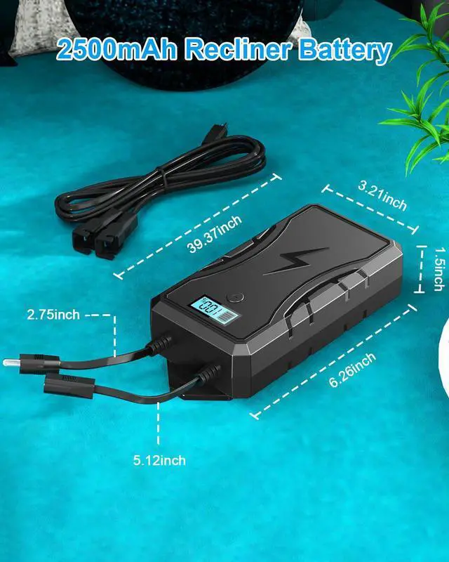 Alt view image 5 of 6 - Battery Pack for Reclining Furniture- 2500mAh Power Recliner Battery Rechargeable, Universal Furniture Battery Pack with 2-Pin Electric Cord for Lift Chairs Sofas- Power Supply