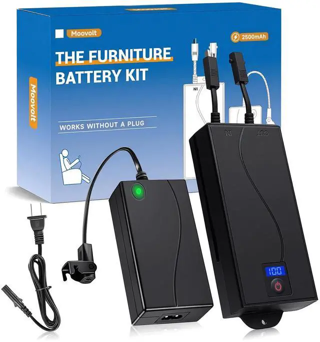 Main image of Universal Battery Pack for Reclining Furniture with LED Display- Wireless 2500mAh Rechargeable Battery for Electric Recliner, Power Sofa, Couch, Lift Chair- Fits 2-Pin Motion Furniture (with Charger)