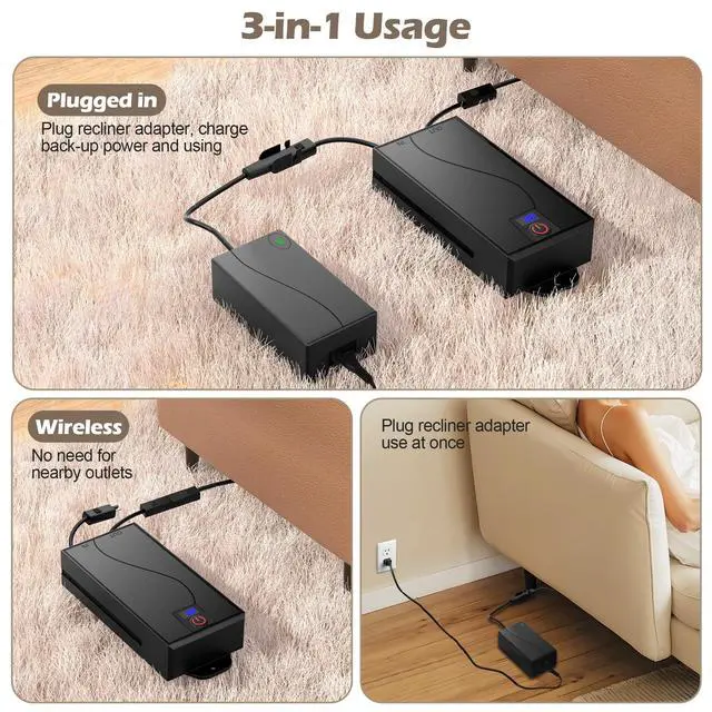 Alt view image 5 of 7 - Battery Pack for Reclining Furniture with Charger, 2500mAh Universal Wireless Recliner Battery Pack Rechargeable with LED Display for Power Sofa, Electric Couch, Lift Chair, 2-Pin Connection