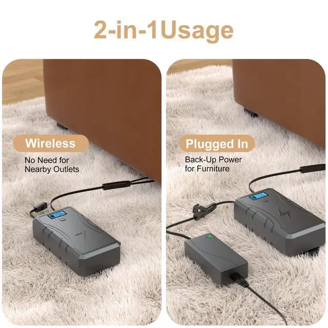 Alt view image 3 of 7 - Battery Pack for Reclining Furniture with Charger, 2500mAh Universal Recliner Battery Pack Rechargeable with LED Display for Electric Recliner, Sofa, Couch, Lift Chair, 2-Pin Motion Furniture (Gray)