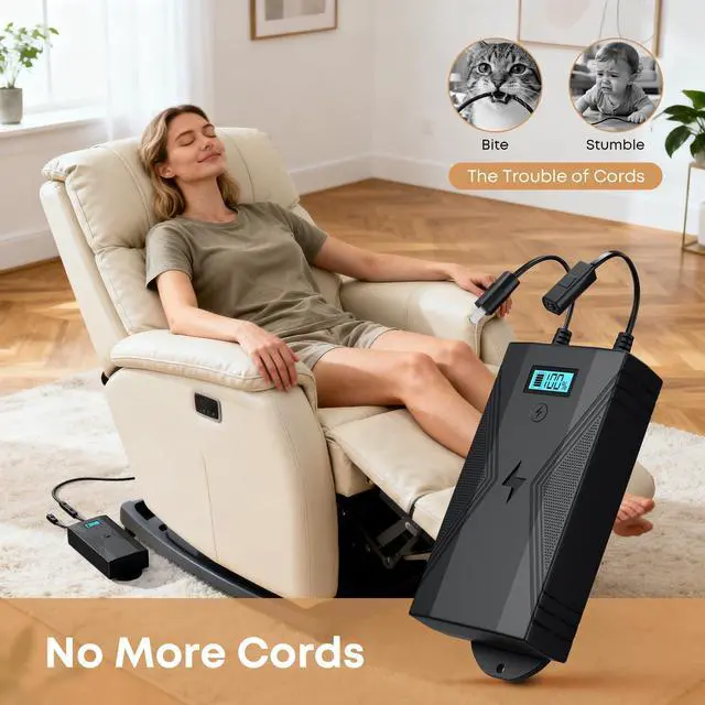 Alt view image 7 of 7 - Recliner Battery Pack,2500mAh 2-Pin Interface Battery Pack for Reclining Furniture with Charger for Electric Recliner,Sofa,Couch,Lift Chair