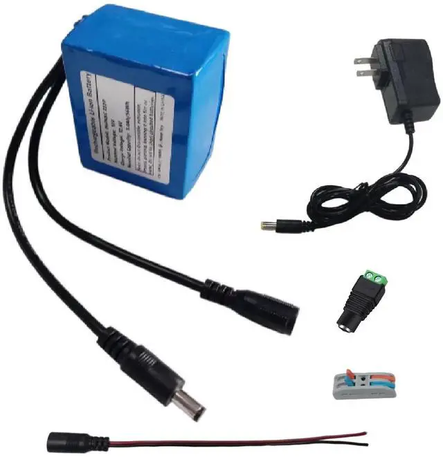 Main image of 12V 5000mAh Rechargeable Lithium Battery Pack with Charger, Built-in DC5521 Male & Female Ports for DIY Projects, CCTV Camera, LED Strip Light, Router and More 12V Devices