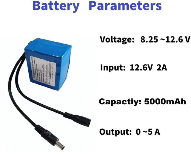 Alt view image 2 of 7 - 12V 5000mAh Rechargeable Lithium Battery Pack with Charger, Built-in DC5521 Male & Female Ports for DIY Projects, CCTV Camera, LED Strip Light, Router and More 12V Devices