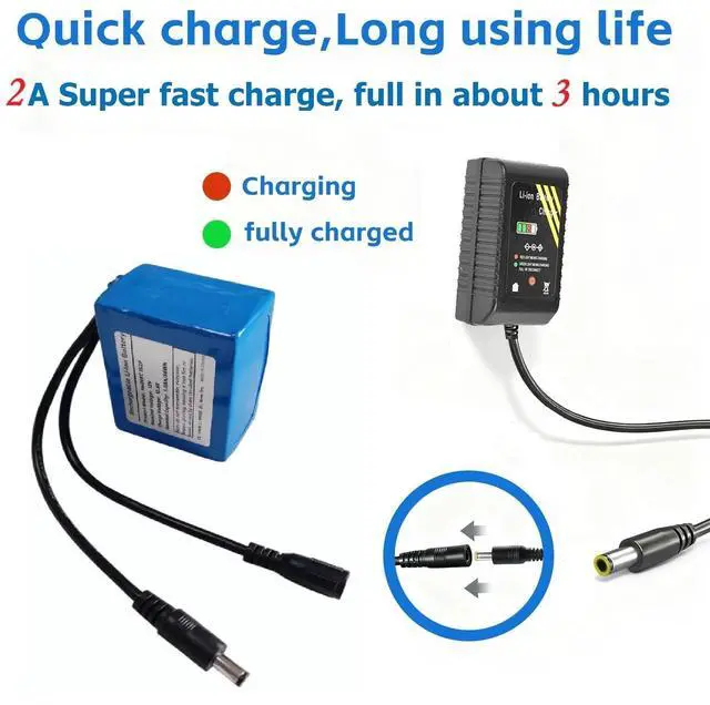 Alt view image 6 of 7 - 12V 5000mAh Rechargeable Lithium Battery Pack with Charger, Built-in DC5521 Male & Female Ports for DIY Projects, CCTV Camera, LED Strip Light, Router and More 12V Devices