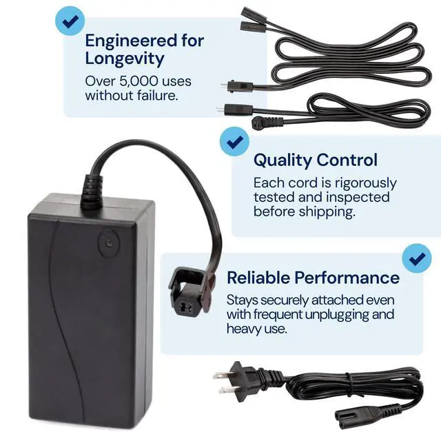 Alt view image 6 of 7 - Reclining Furniture Power Supply Kit - 2-Pin Furniture Connector, Power Supply, 47" Extension, Splitter & Power Cord - Replacement Kit for Recliner Chair Outlet