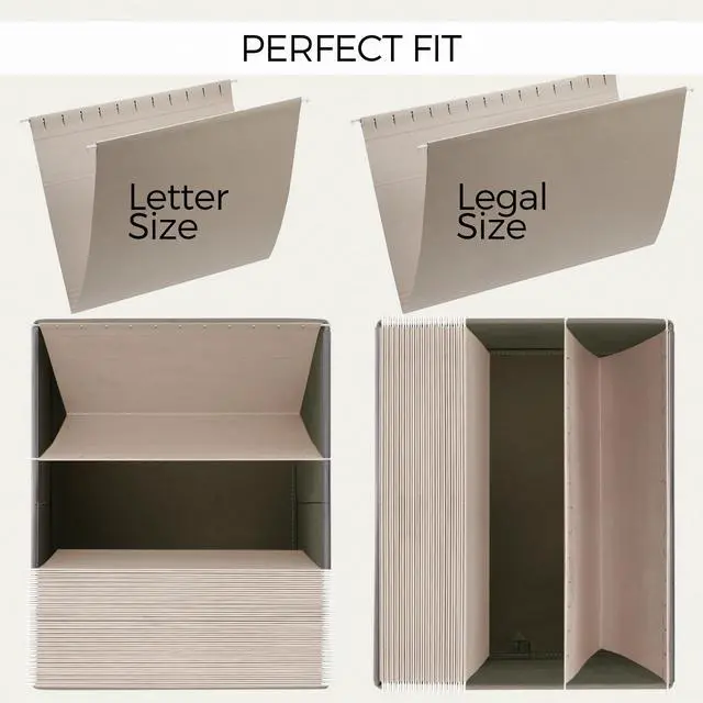 Alt view image 5 of 7 - Decorative File Organizer Box Set of 2 - Collapsible Linen Filing Cabinets w/Handles Are Perfect to Store all Your Documents & Hanging File Folders - Portable Easy Slide Crates with Lid