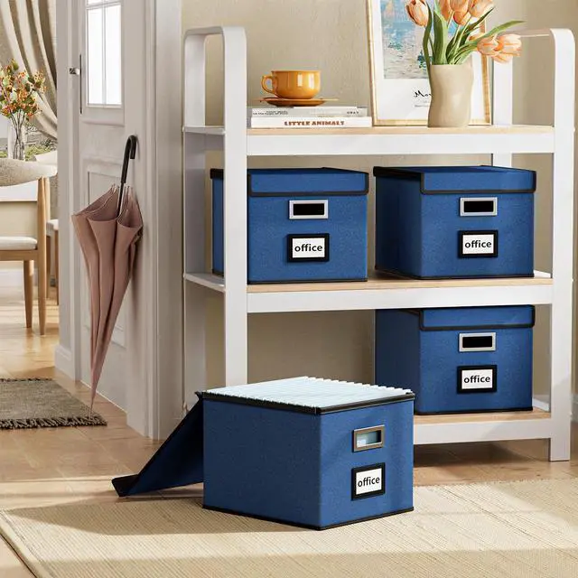 Alt view image 2 of 7 - File Organizer Box with Lid, Collapsible File Folder Organizer for Office Document Storage, Filing Box with Plastic Slide for Letter Size Hanging File Folders(1 Pack, Royal Blue)