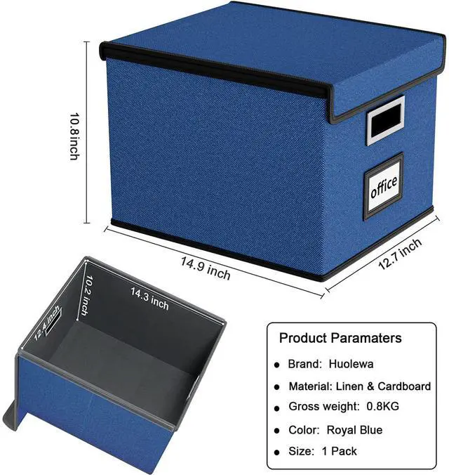 Alt view image 6 of 7 - File Organizer Box with Lid, Collapsible File Folder Organizer for Office Document Storage, Filing Box with Plastic Slide for Letter Size Hanging File Folders(1 Pack, Royal Blue)