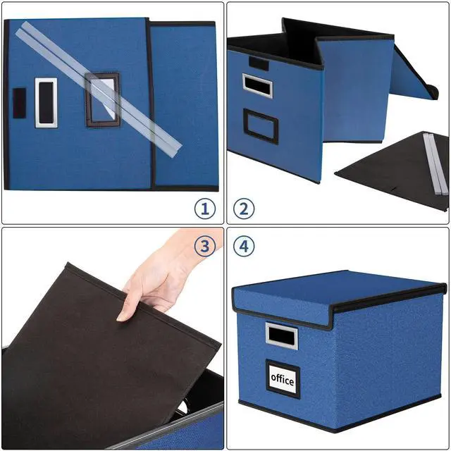 Alt view image 7 of 7 - File Organizer Box with Lid, Collapsible File Folder Organizer for Office Document Storage, Filing Box with Plastic Slide for Letter Size Hanging File Folders(1 Pack, Royal Blue)