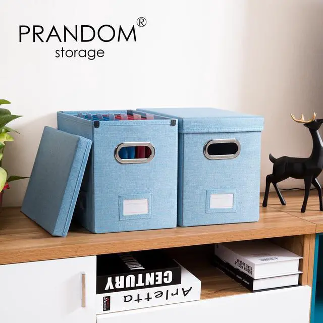 Alt view image 2 of 7 - File Organizer Box - Set of 1 Collapsible Decorative Linen Filing Storage Hanging File Folders with Lids Office Cabinet Letter Size Blue (14x9.3x10.8 inch)