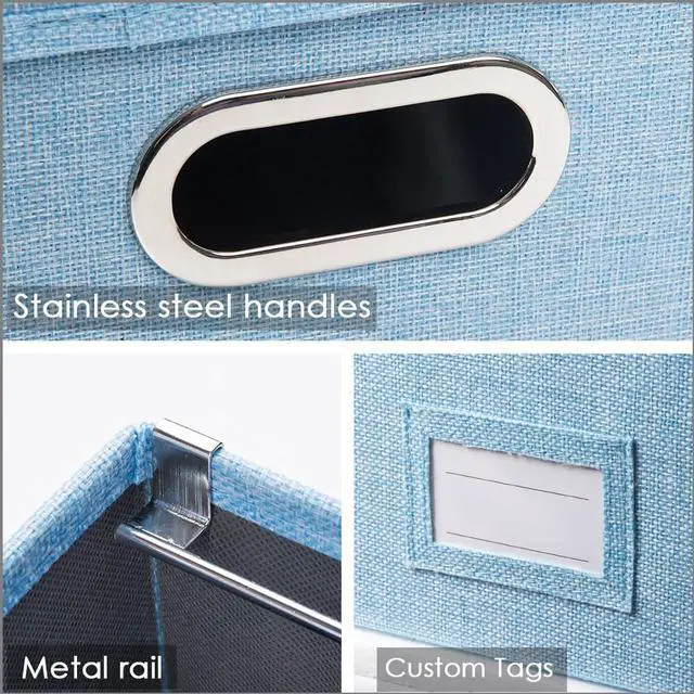 Alt view image 5 of 7 - File Organizer Box - Set of 1 Collapsible Decorative Linen Filing Storage Hanging File Folders with Lids Office Cabinet Letter Size Blue (14x9.3x10.8 inch)