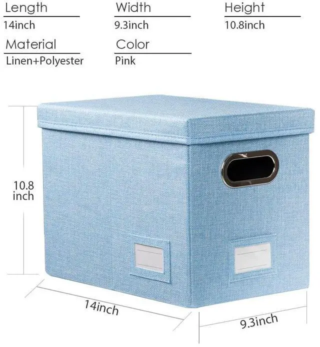 Alt view image 7 of 7 - File Organizer Box - Set of 1 Collapsible Decorative Linen Filing Storage Hanging File Folders with Lids Office Cabinet Letter Size Blue (14x9.3x10.8 inch)
