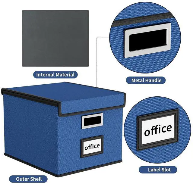 Alt view image 3 of 7 - File Organizer Box with Lid, Collapsible File Folder Organizer for Office Document Storage, Filing Box with Plastic Slide for Letter Size Hanging File Folders(1 Pack, Royal Blue)