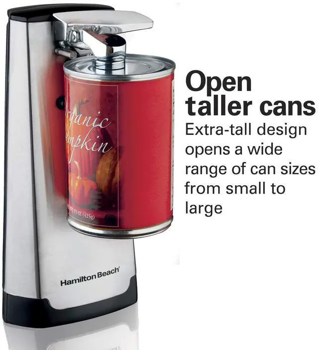 Alt view image 3 of 7 - Extra-Tall Electric Automatic Can Opener with Easy-Clean Detachable Cutting Lever, Cord Storage, Knife Sharpener, Brushed Stainless Steel (76700)