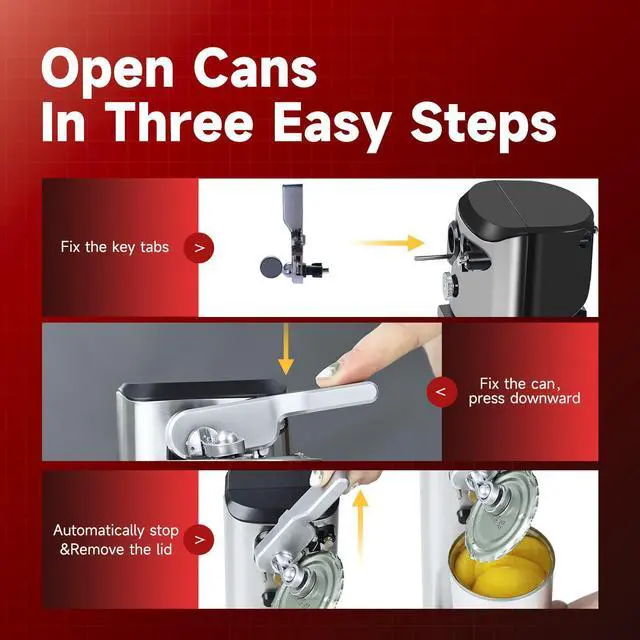 Alt view image 5 of 7 - Electric Can Opener, Removable Stainless Steel Cutter and 3-in-1 Design with Knife Sharpener and Bottle Opener (Black-Stainless Steel)