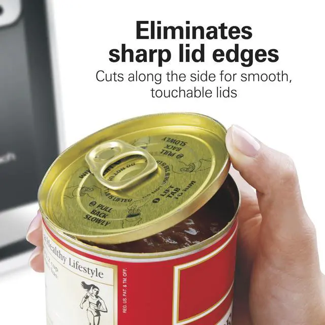 Alt view image 2 of 7 - Smooth Edge Electric Automatic Can Opener for Kitchen with Easy Push Down Lever, Extra Tall, Includes Stainless Steel Scissors, Black and Chrome (76607)