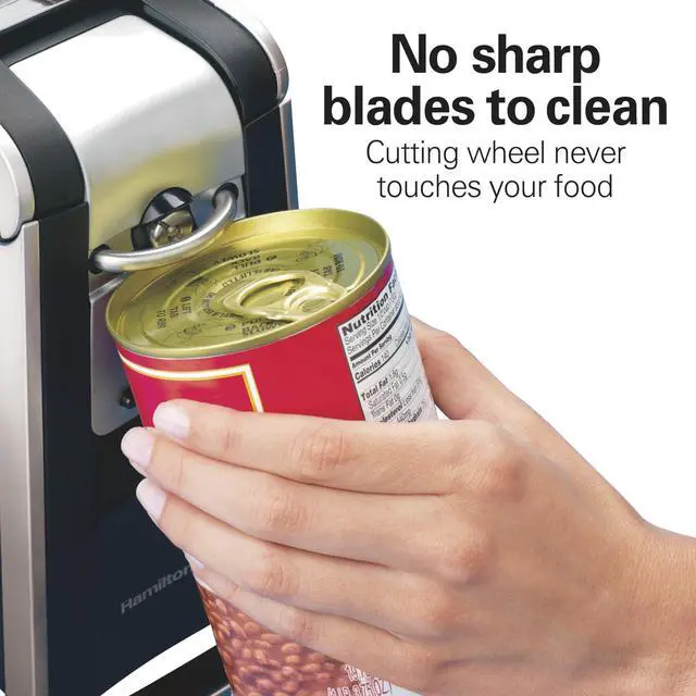 Alt view image 4 of 7 - Smooth Edge Electric Automatic Can Opener for Kitchen with Easy Push Down Lever, Extra Tall, Includes Stainless Steel Scissors, Black and Chrome (76607)