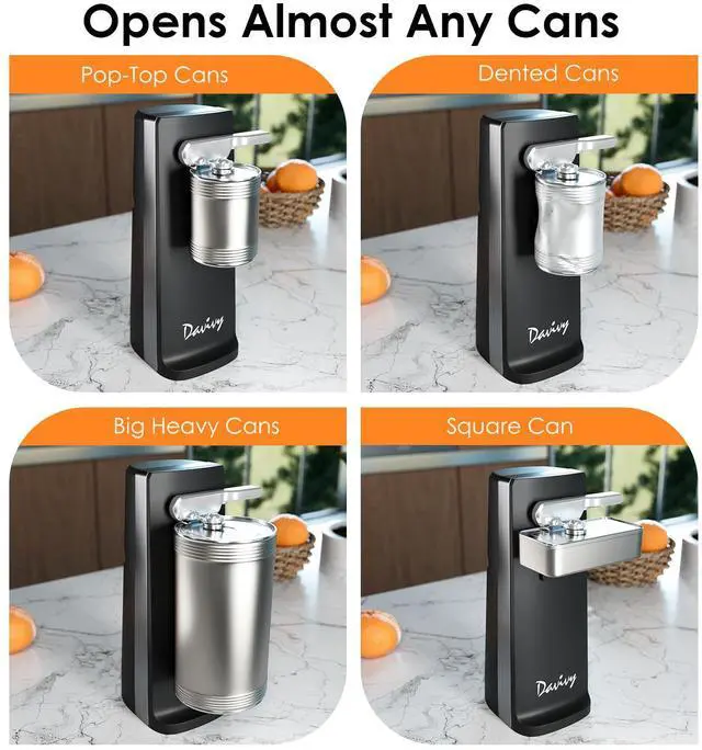 Alt view image 3 of 5 - Electric Can Opener - One-Touch Hands-Free Operation,Removable Stainless Steel Cutter, 3-in-1 Design with Knife Sharpener&Bottle Opener(Black)