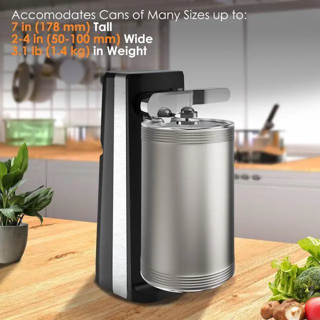 Main image of Electric Can Opener - One-Touch Hands-Free Operation,Removable Stainless Steel Cutter, 3-in-1 Design with Knife Sharpener&Bottle Opener(Black)